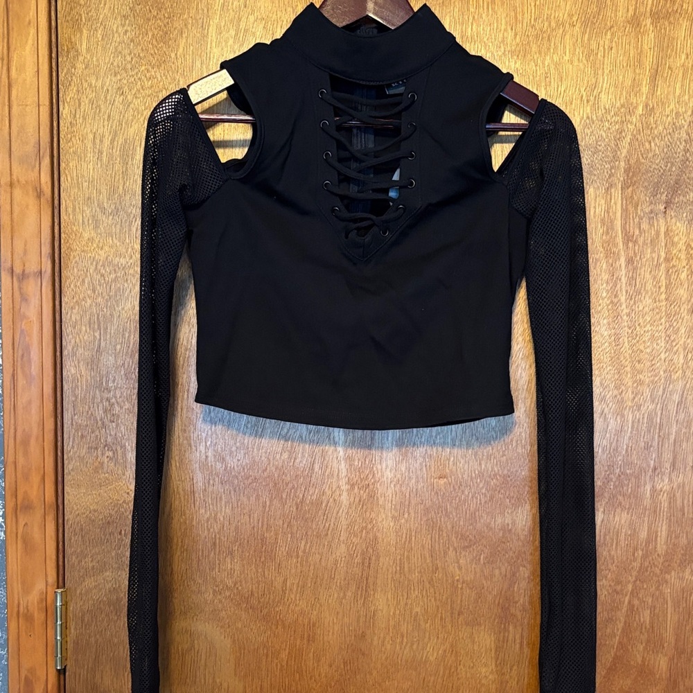 Killstar Black Lace-Up Cutout Crop Top S